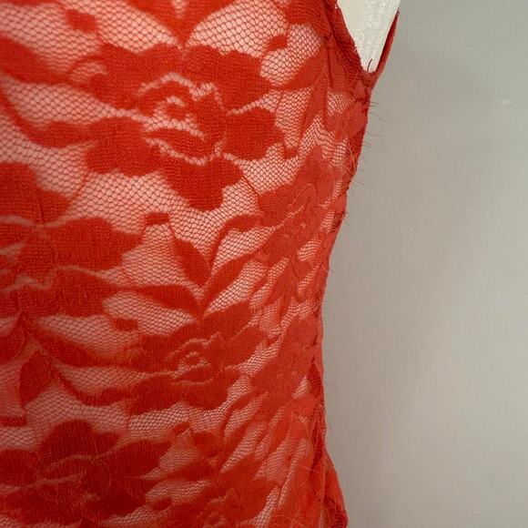 Fitted lace sheer camisole pink orange V-neckline stretchy - size medium - Picture 8 of 8